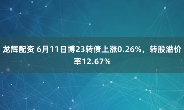 龙辉配资 6月11日博23转债上涨0.26%，转股溢价率12.67%